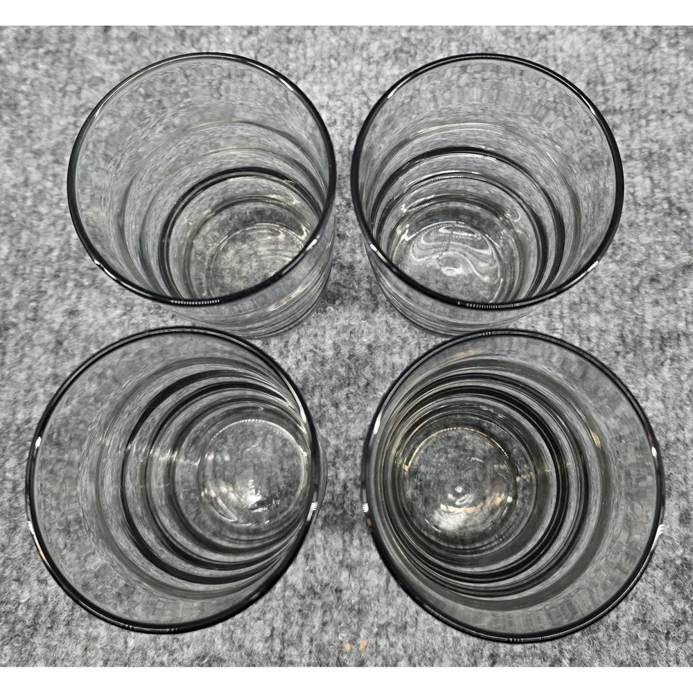 Vtg Set of 4 Smoke Gray Glass Tumbler 5 in Rippled Beehive Wavy Juice Sized